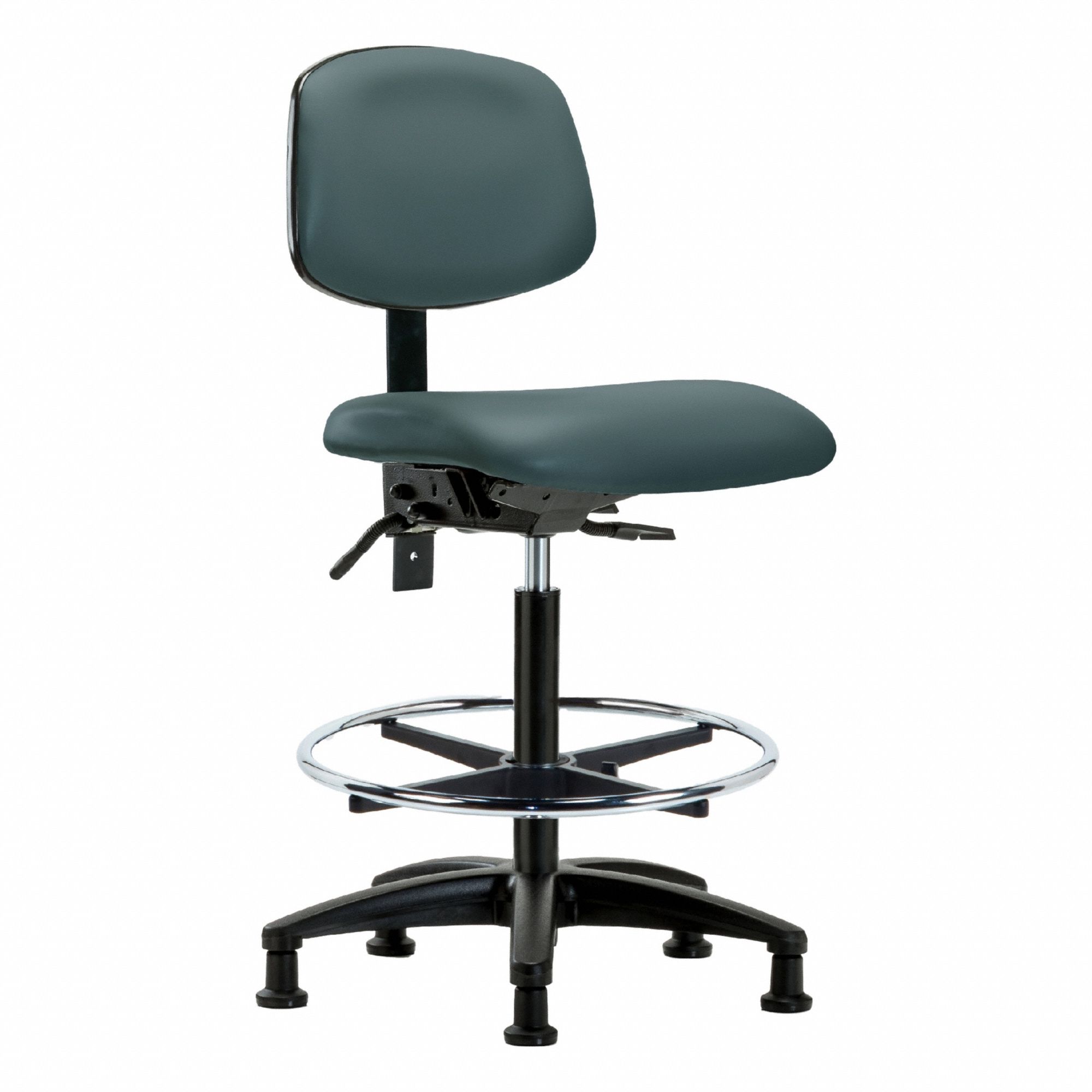 Ergonomic Chair: Vinyl, Armless, Ht Range 25 in to 34 1/2 in, 18 1/2 in Seat Wd, 17 in Seat Dp, Blue