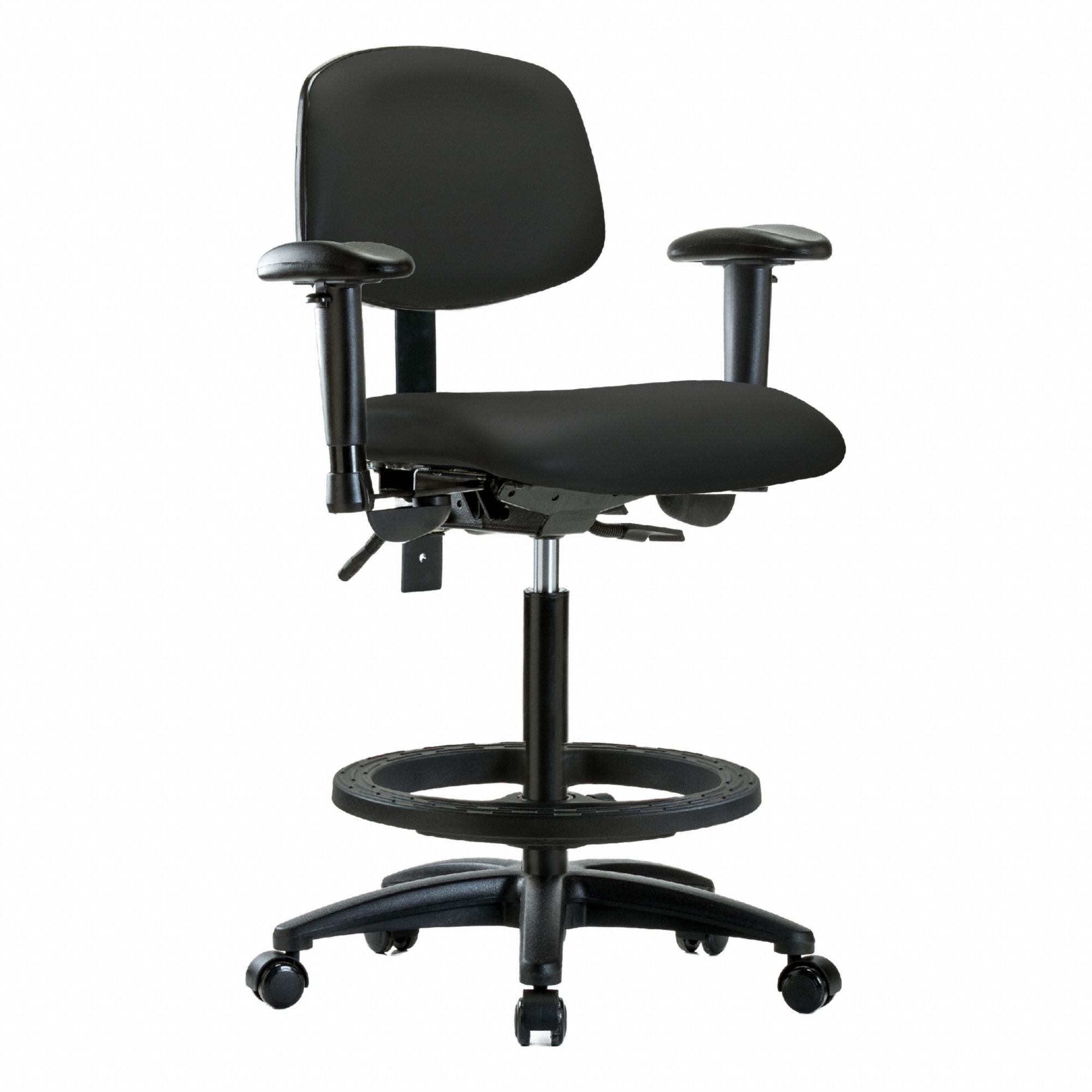 Ergonomic Chair: Vinyl, Arms Included, Ht Range 25 in to 34 1/2 in, 18 1/2 in Seat Wd, 17 in Seat Dp