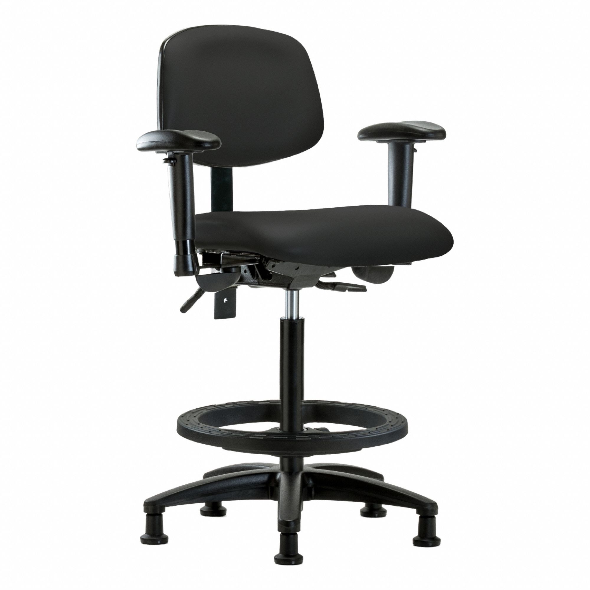 Ergonomic Chair: Vinyl, Arms Included, Ht Range 25 in to 34 1/2 in, 18 1/2 in Seat Wd, 17 in Seat Dp