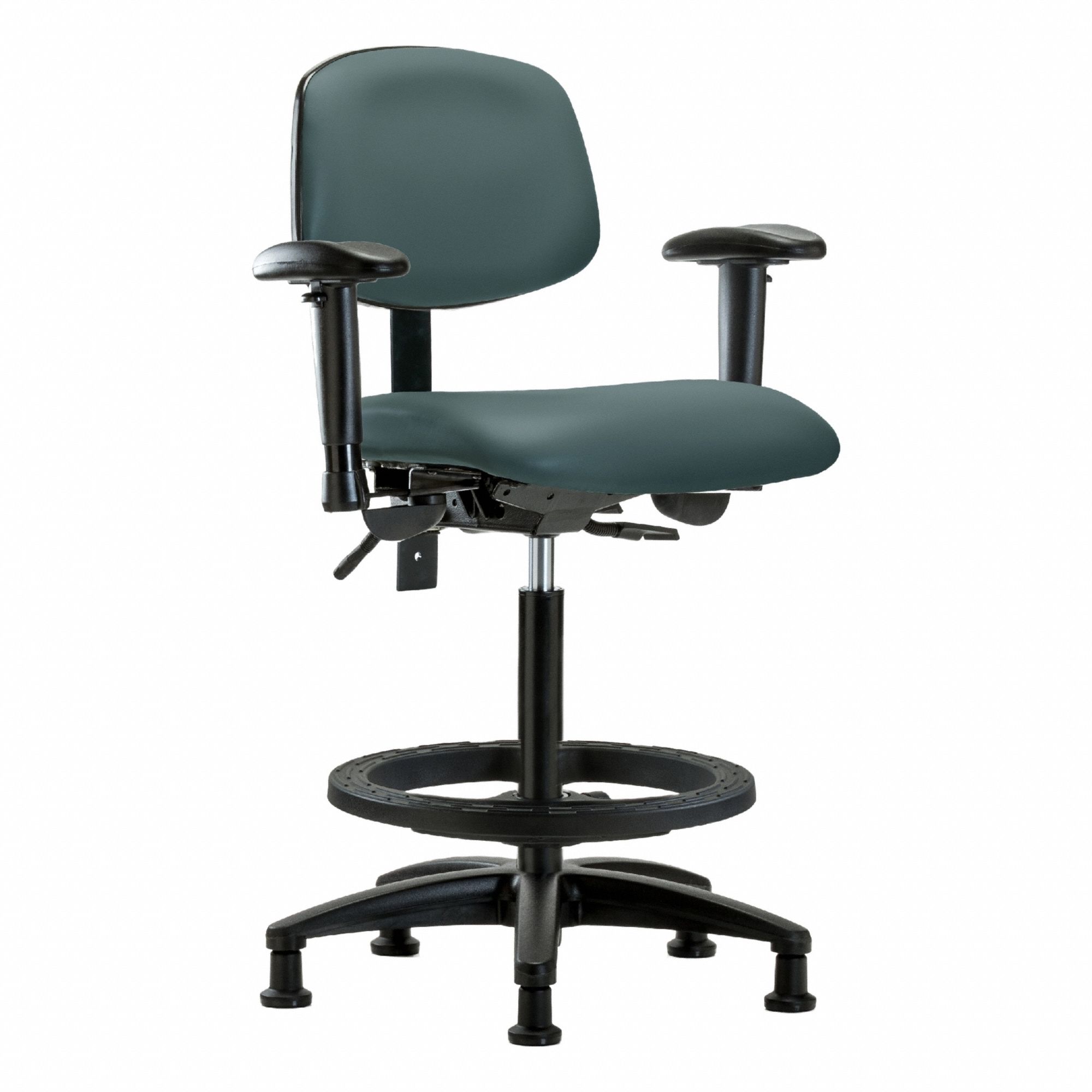 Ergonomic Chair: Vinyl, Arms Included, Ht Range 25 in to 34 1/2 in, 18 1/2 in Seat Wd, 17 in Seat Dp