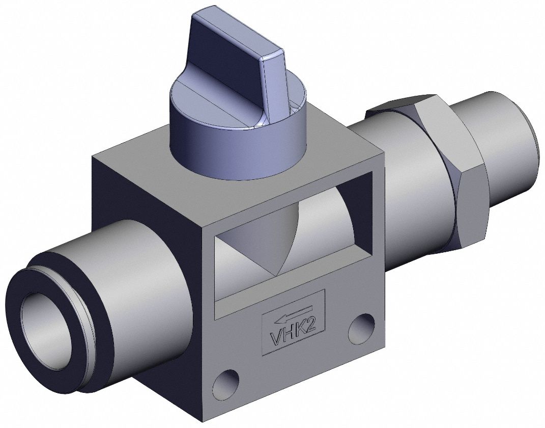 Finger valve: VHK Series, Knob Actuator, 2 Ports, 1/4 in, Side-Ported Body, Gray Actuator