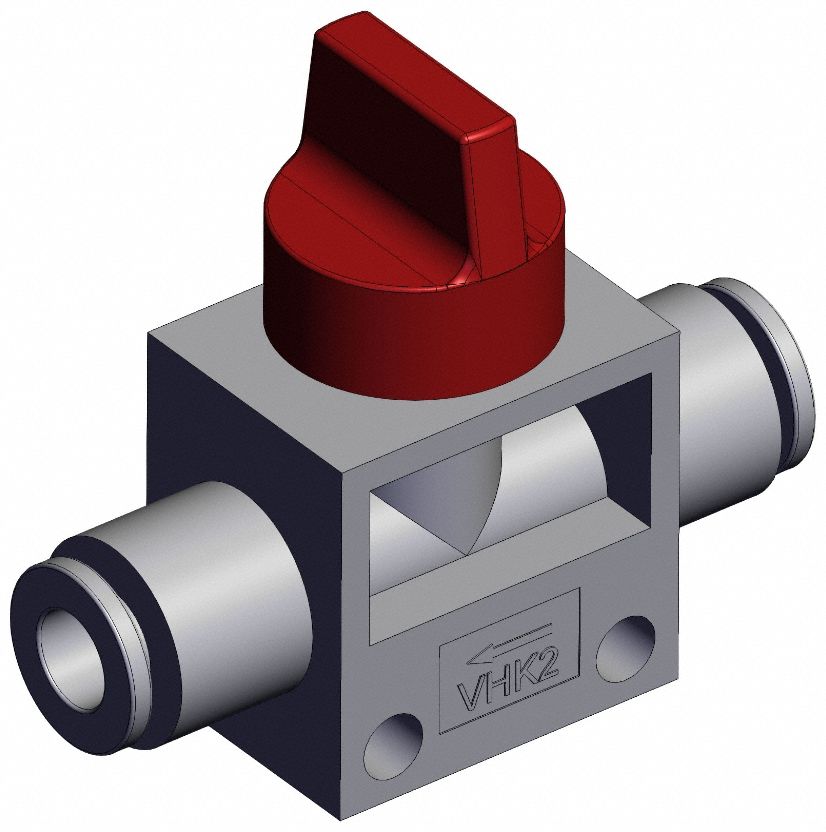 Finger valve: VHK Series, Knob Actuator, 2 Ports, 6 mm, Side-Ported Body, Red Actuator