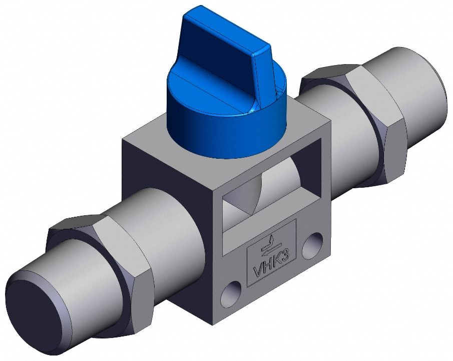 Finger valve: VHK Series, Knob Actuator, 3 Ports, 1/4 in, Side-Ported Body, Blue Actuator