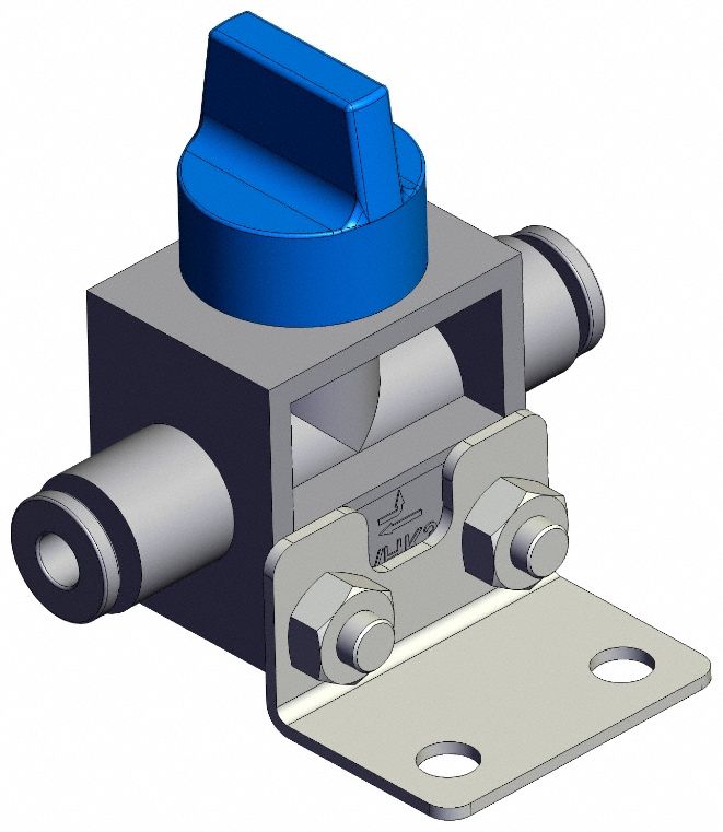 Finger valve: VHK Series, Knob Actuator, 3 Ports, 4 mm, Side-Ported Body, Blue Actuator
