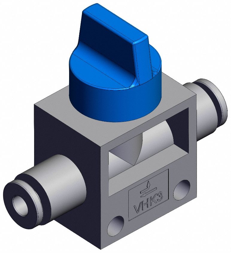 Finger valve: VHK Series, Knob Actuator, 3 Ports, 4 mm, Side-Ported Body, Blue Actuator