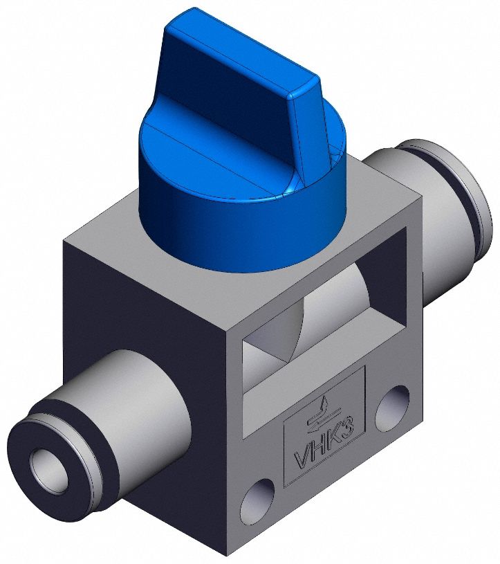 Finger valve: VHK Series, Knob Actuator, 3 Ports, 6 mm, Side-Ported Body, Blue Actuator