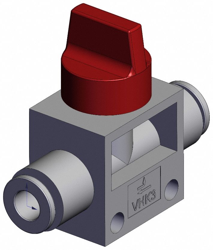 Finger valve: VHK Series, Knob Actuator, 3 Ports, 6 mm, Side-Ported Body, Red Actuator