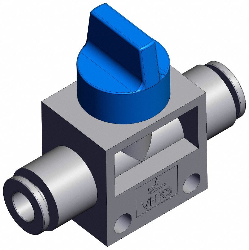 Finger valve: VHK Series, Knob Actuator, 3 Ports, 6 mm, Side-Ported Body, Blue Actuator