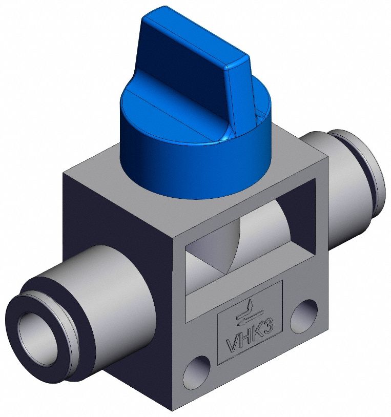 Finger Valve: VHK Series, Knob Actuator, 3 Ports, 1/4 in NPT, Side-Ported Body, Blue Actuator