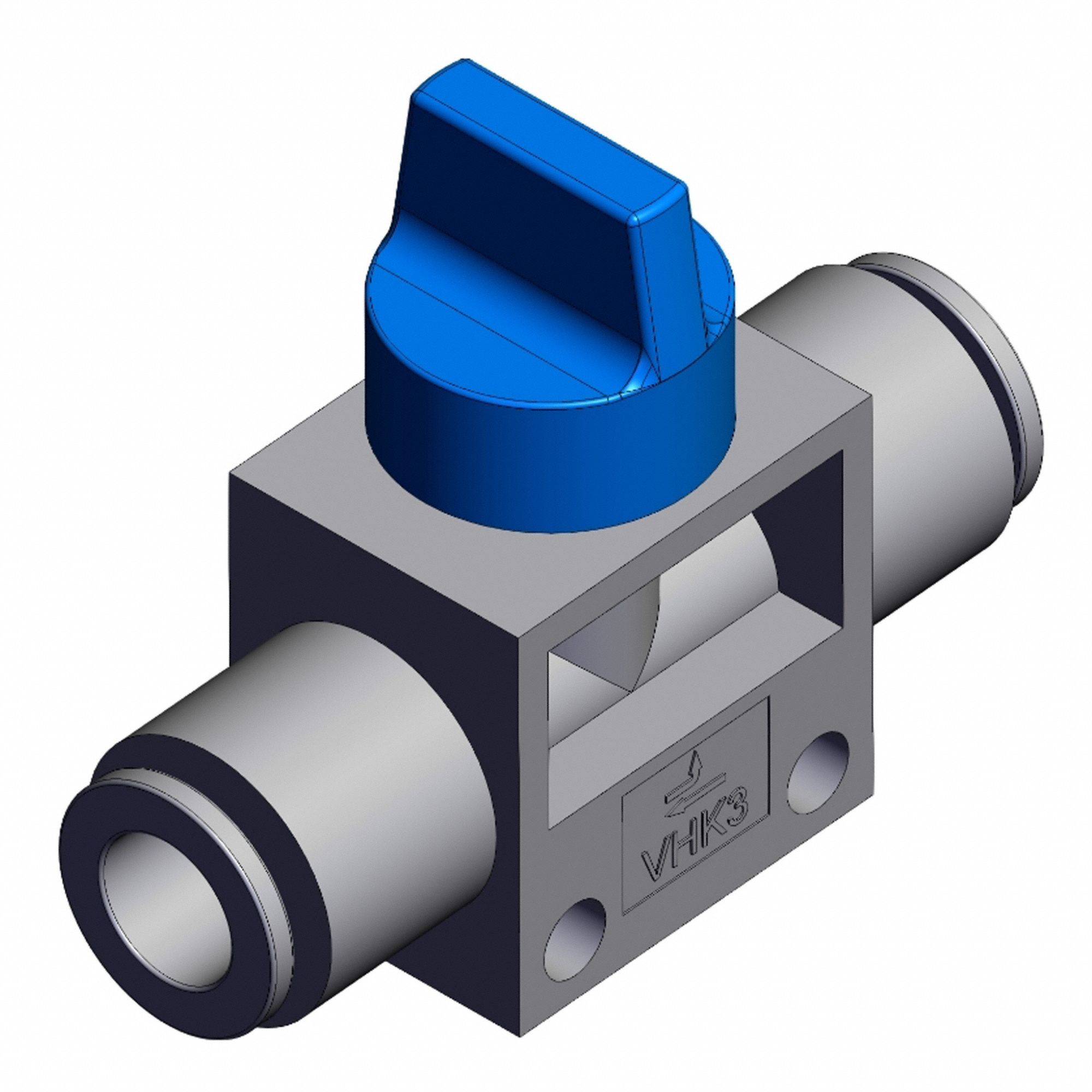 Finger Valve: VHK Series, Knob Actuator, 3 Ports, 8 mm, Side-Ported Body, Blue Actuator