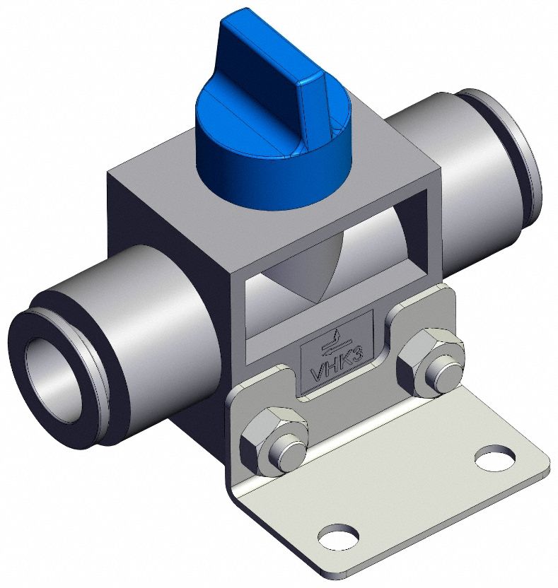 Finger valve: VHK Series, Knob Actuator, 3 Ports, 10 mm, Side-Ported Body, Blue Actuator