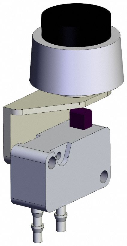 Shuttle Valve: VM1000 Series, Extended Button Actuator, 3 Ports, 4 mm Push-On, Bottom-Ported Body