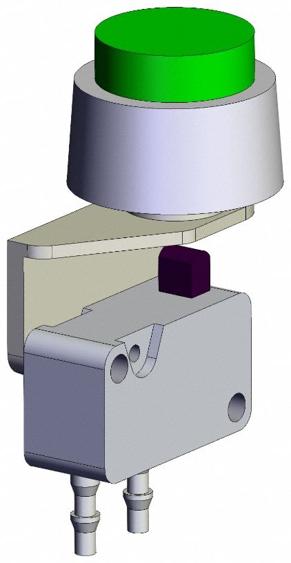 Shuttle Valve: VM1000 Series, Extended Button Actuator, 3 Ports, 4 mm Push-On, Bottom-Ported Body