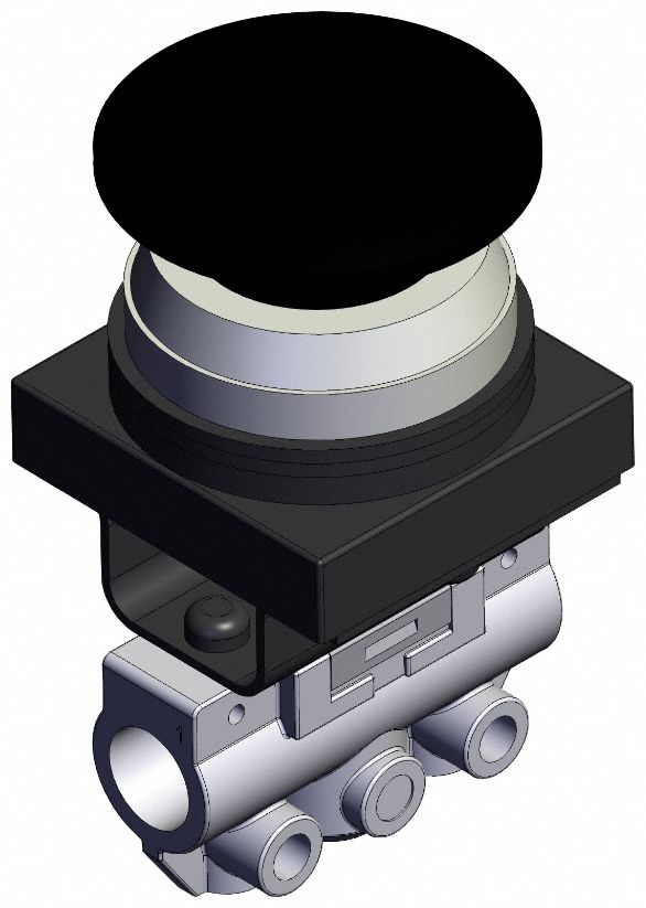 Mechanical Valve: VM100 Series, Mushroom Button Actuator, 2 Ports, 1/8 in NPT, Side-Ported Body