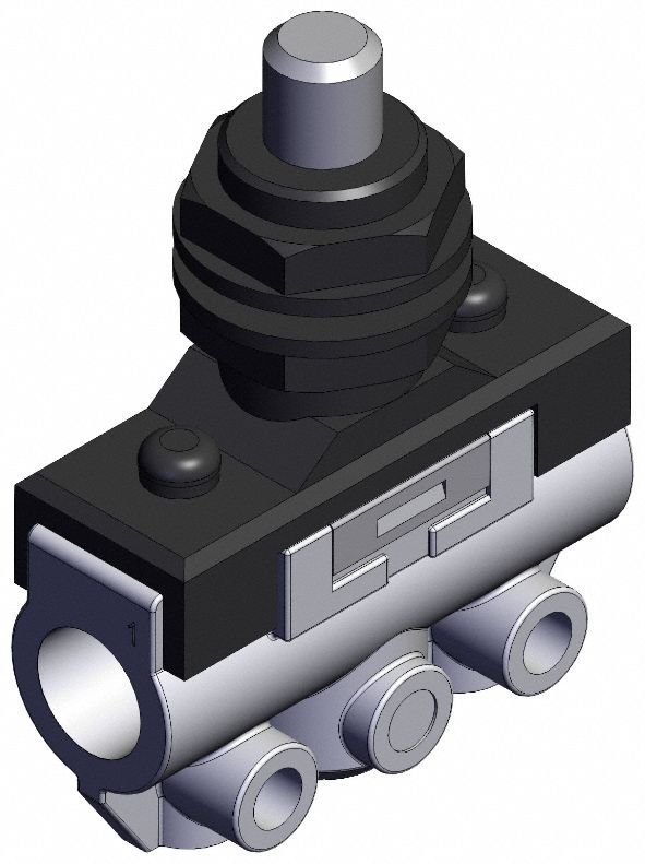 Shuttle Valve: VM100 Series, Plunger Actuator, 3 Ports, 1/8 in BSPT, Side-Ported Body
