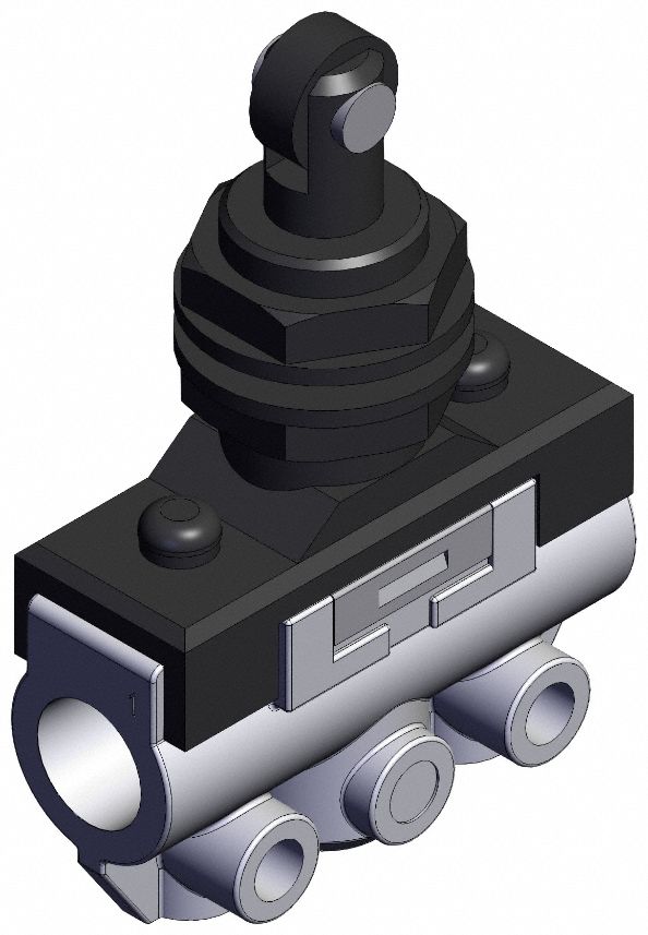 Shuttle Valve: VM100 Series, Roller Actuator, 3 Ports, 1/8 in BSPT, Side-Ported Body, White Actuator