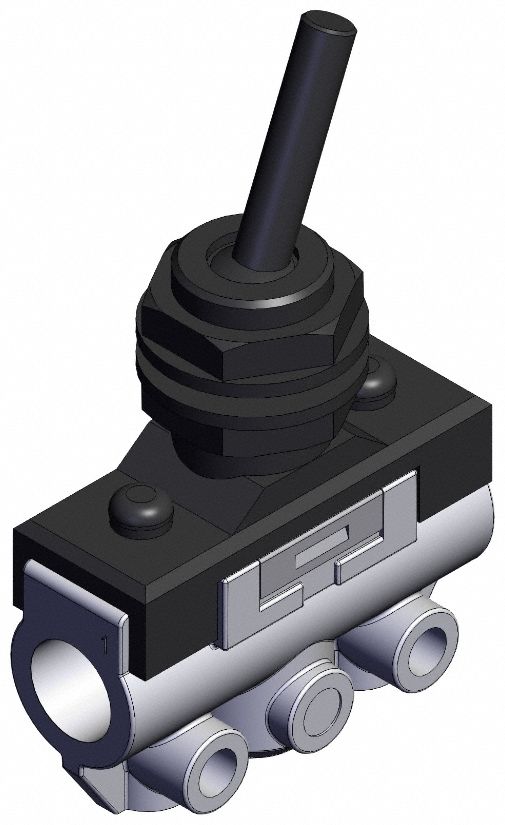 Shuttle Valve: VM100 Series, Toggle Actuator, 3 Ports, 1/8 in BSPT, Side-Ported Body