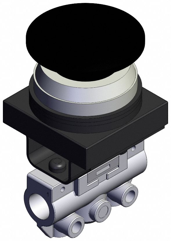 Shuttle Valve: VM100 Series, Mushroom Button Actuator, 3 Ports, 1/8 in BSPT, Side-Ported Body