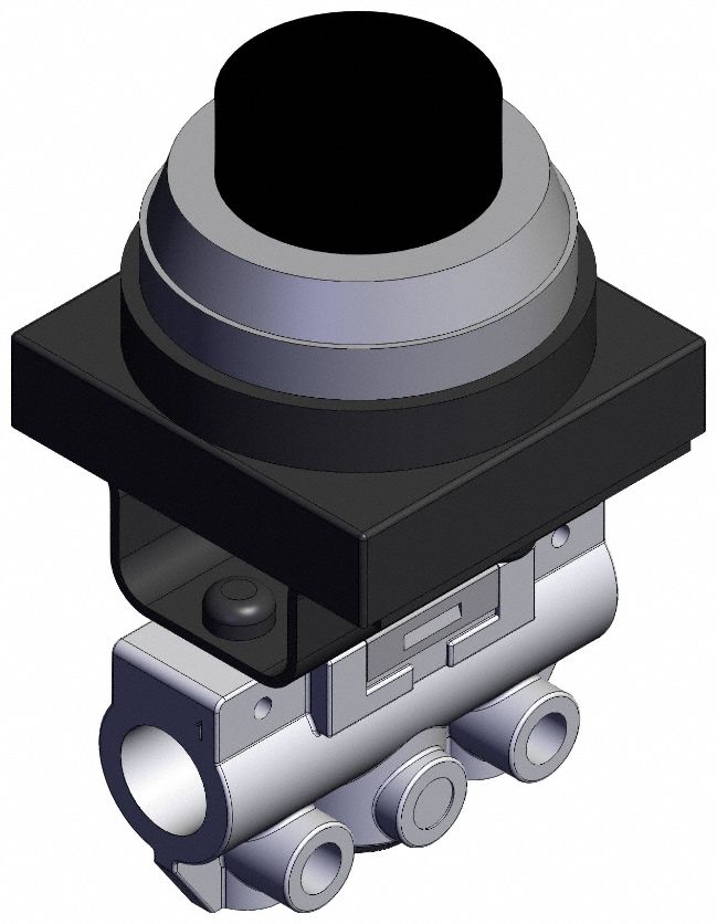 Shuttle Valve: VM100 Series, Extended Button Actuator, 3 Ports, 1/8 in BSPT, Side-Ported Body