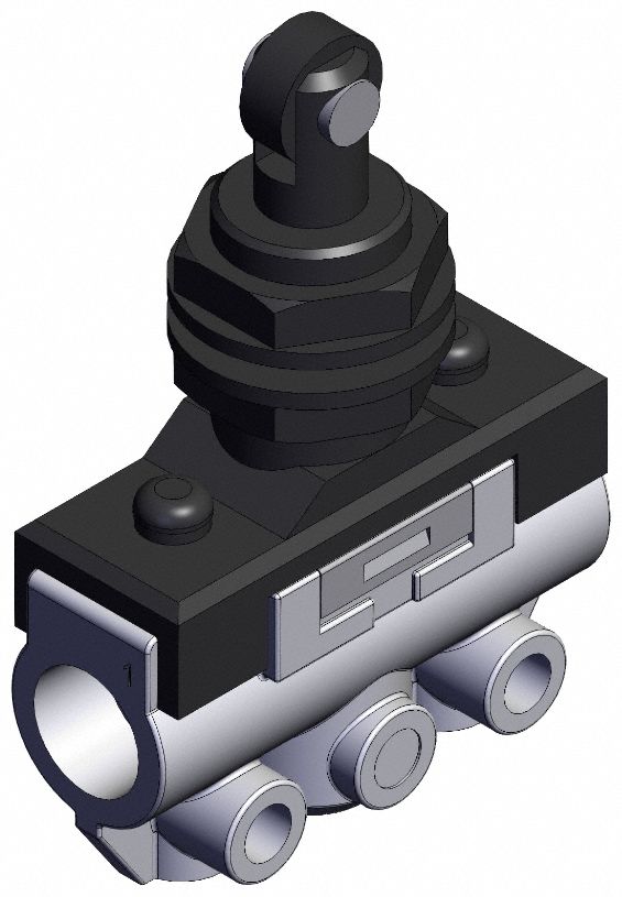 Shuttle Valve: VM100 Series, Roller Actuator, 3 Ports, 1/8 in NPT, Side-Ported Body