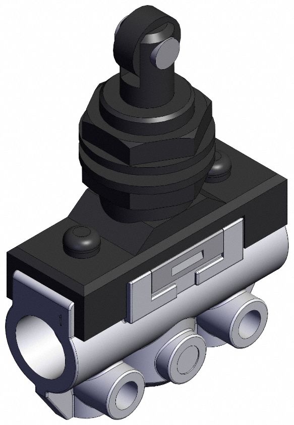 Shuttle Valve: VM100 Series, Roller Actuator, 3 Ports, 1/8 in NPT, Side-Ported Body, White Actuator