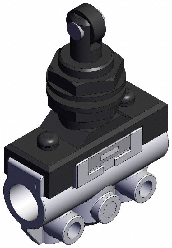 Shuttle Valve: VM100 Series, Plunger Actuator, 3 Ports, 1/8 in NPT, Side-Ported Body, White Actuator