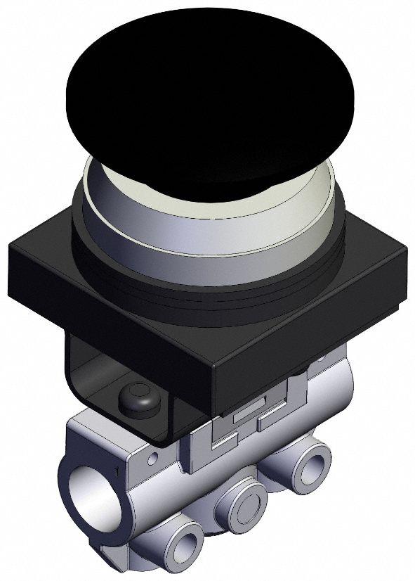 Mechanical Valve: VM100 Series, Mushroom Button Actuator, 3 Ports, 1/8 in NPT, Side-Ported Body