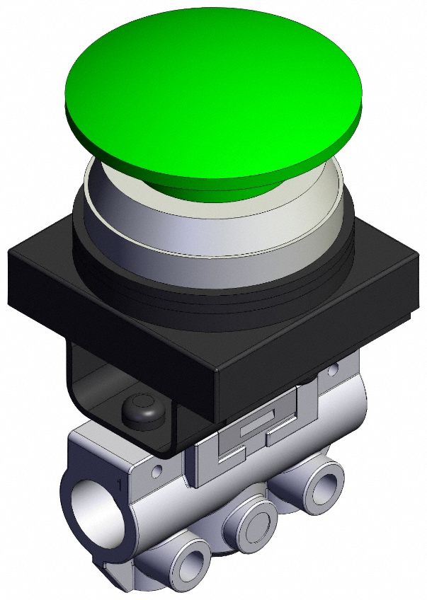 Mechanical Valve: VM100 Series, Mushroom Button Actuator, 3 Ports, 1/8 in NPT, Side-Ported Body