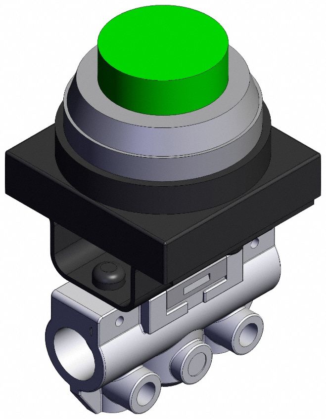 Shuttle Valve: VM100 Series, Extended Button Actuator, 3 Ports, 1/8 in NPT, Side-Ported Body