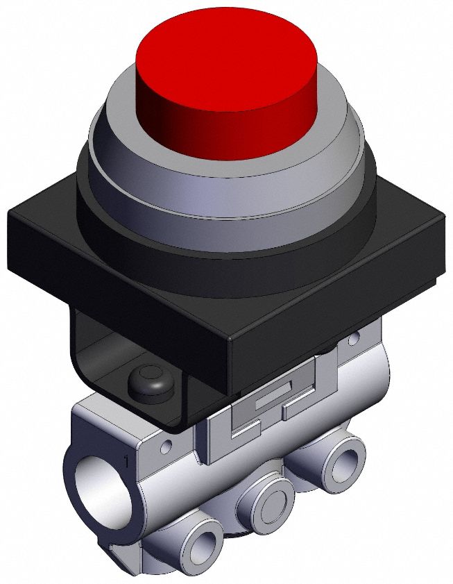 Shuttle Valve: VM100 Series, Extended Button Actuator, 3 Ports, 1/8 in NPT, Side-Ported Body
