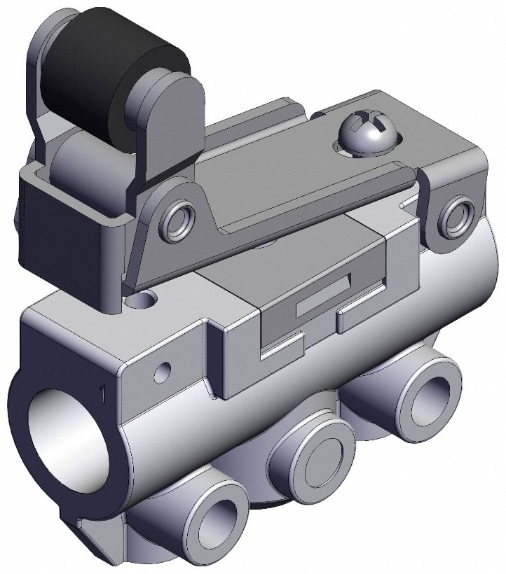 Shuttle Valve: VM100 Series, One Way Roller Actuator, 3 Ports, 1/8 in BSPT, Side-Ported Body