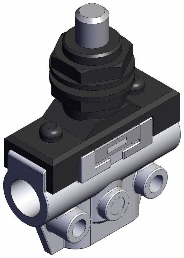 Shuttle Valve: VM100 Series, Plunger Actuator, 3 Ports, M5, Bottom-Ported Body