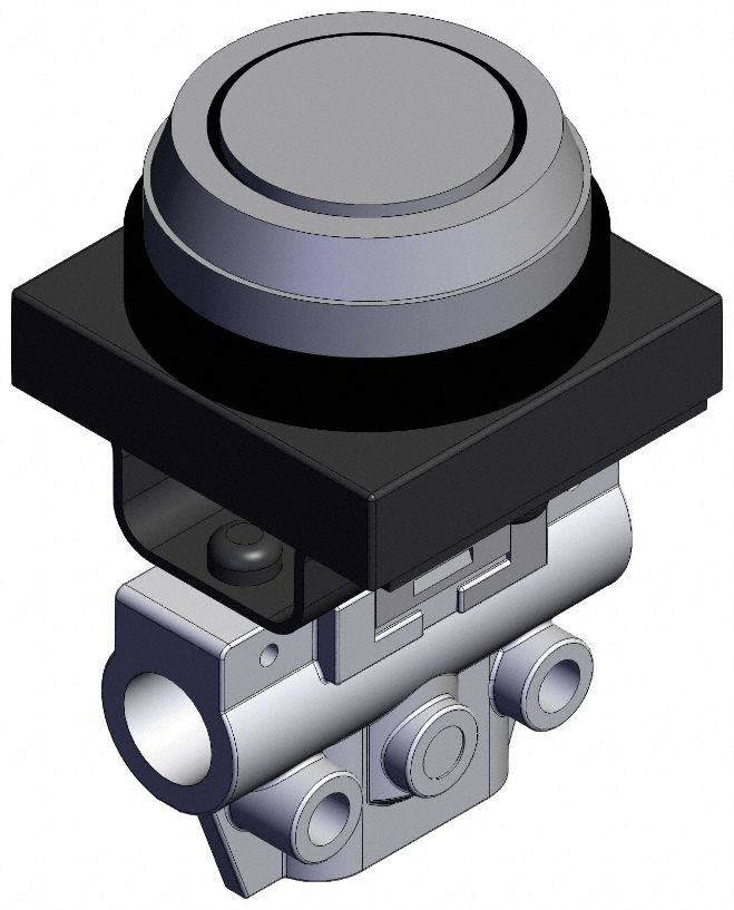 Shuttle Valve: VM100 Series, Flush Button Actuator, 3 Ports, M5, Bottom-Ported Body