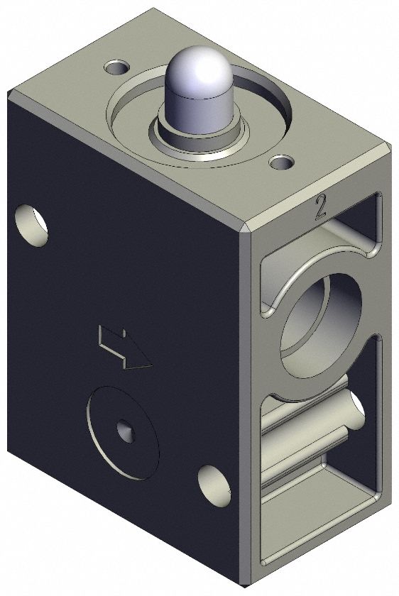 Shuttle Valve: VM200 Series, Basic Plunger Actuator, 2 Ports, 1/4 in NPT, 1 MPa Op Pressure -  Max