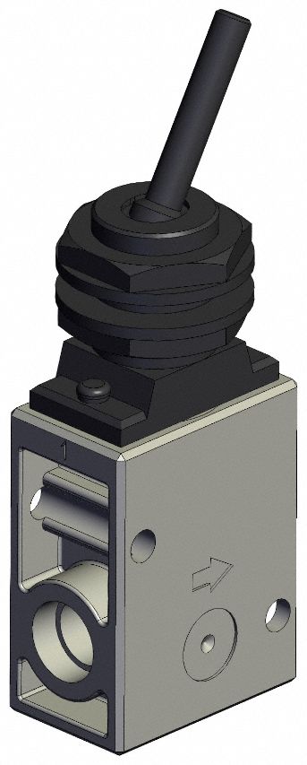 Shuttle Valve: VM200 Series, Toggle Actuator, 2 Ports, 1/4 in NPT, 1 MPa Op Pressure -  Max