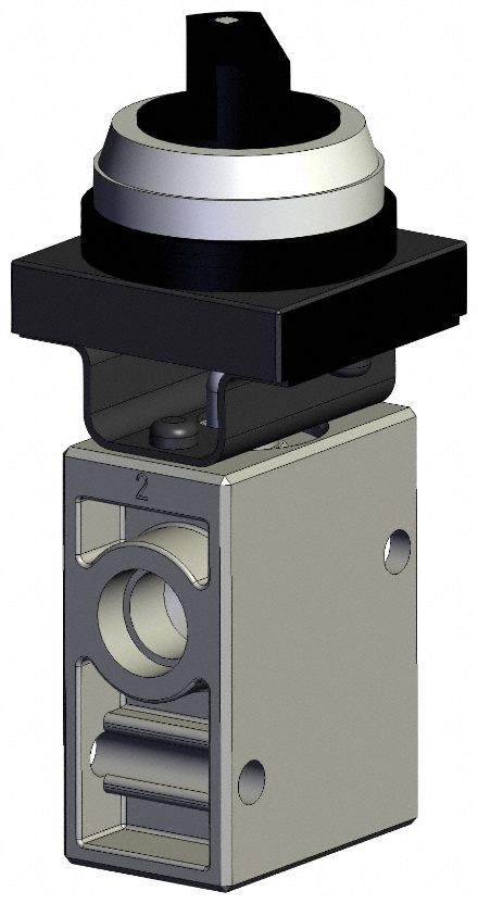 Shuttle Valve: VM200 Series, 2 Position Twist Actuator, 2 Ports, 1/4 in NPT, Black Actuator