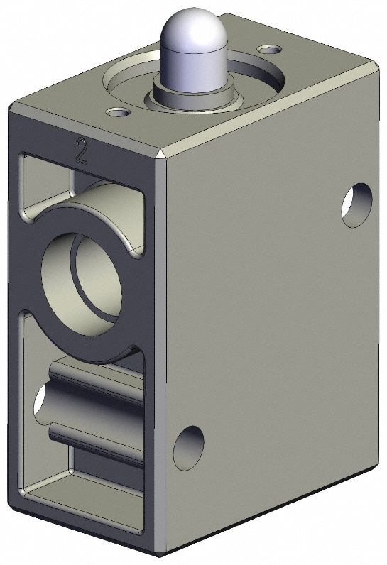 Shuttle Valve: VM200 Series, Basic Plunger Actuator, 3 Ports, 1/4 in, 1 MPa Op Pressure -  Max