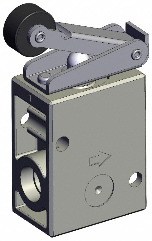 Shuttle Valve: VM200 Series, Roller Actuator, 3 Ports, 1/4 in, 1 MPa Op Pressure -  Max