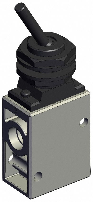 Shuttle Valve: VM200 Series, Toggle Actuator, 3 Ports, 1/4 in, 1 MPa Op Pressure -  Max