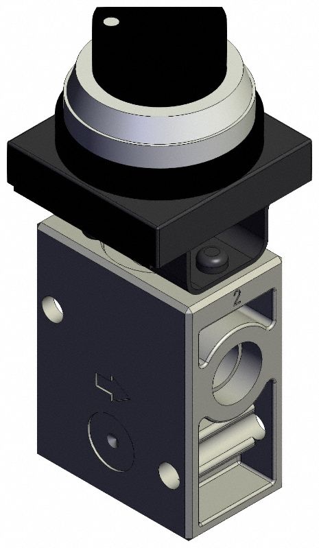 Shuttle Valve: VM200 Series, 2 Position Twist Actuator, 3 Ports, 1/4 in, Black Actuator