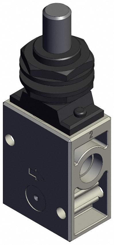 Shuttle Valve: VM200 Series, Plunger Actuator, 3 Ports, 1/4 in NPT, 1 MPa Op Pressure -  Max