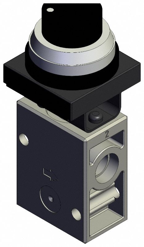 Shuttle Valve: VM200 Series, 2 Position Twist Actuator, 3 Ports, 1/4 in NPT, Black Actuator