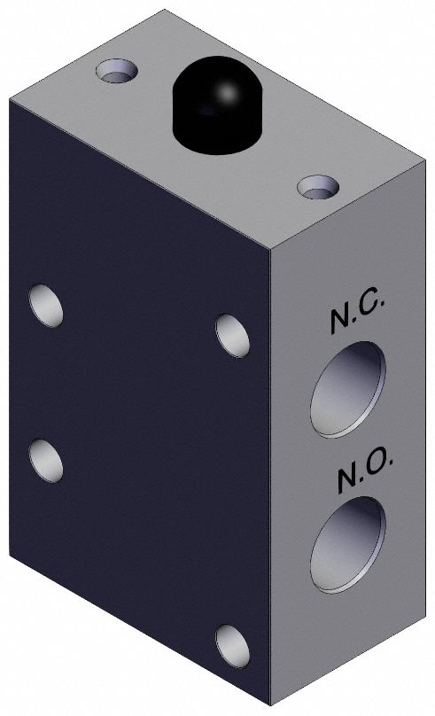 Shuttle Valve: VM400 Series, Basic Plunger Actuator, 3 Ports, 1/8 in BSPT, 1 MPa Op Pressure -  Max