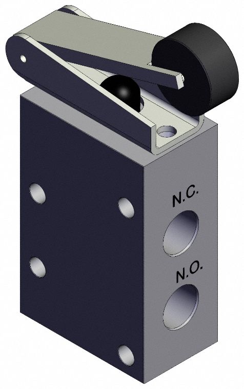 Shuttle Valve: VM400 Series, Roller Actuator, 3 Ports, 1/8 in NPT, 1 MPa Op Pressure -  Max