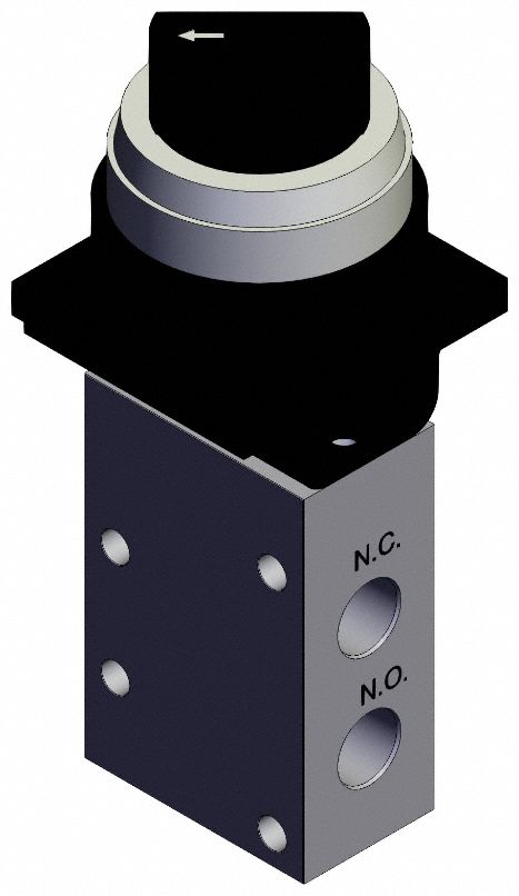 Shuttle Valve: VM400 Series, 2 Position Twist Actuator, 3 Ports, 1/8 in NPT, Black Actuator