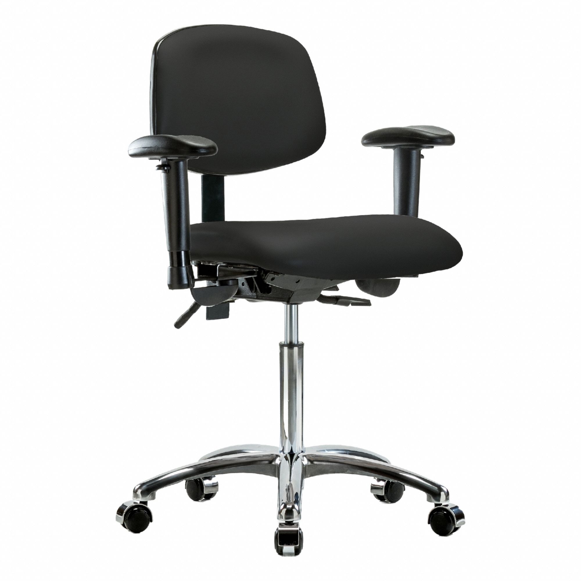 Ergonomic Chair: Vinyl, Arms Included, Ht Range 21 1/2 in to 29 in, 18 1/2 in Seat Wd, 17 in Seat Dp