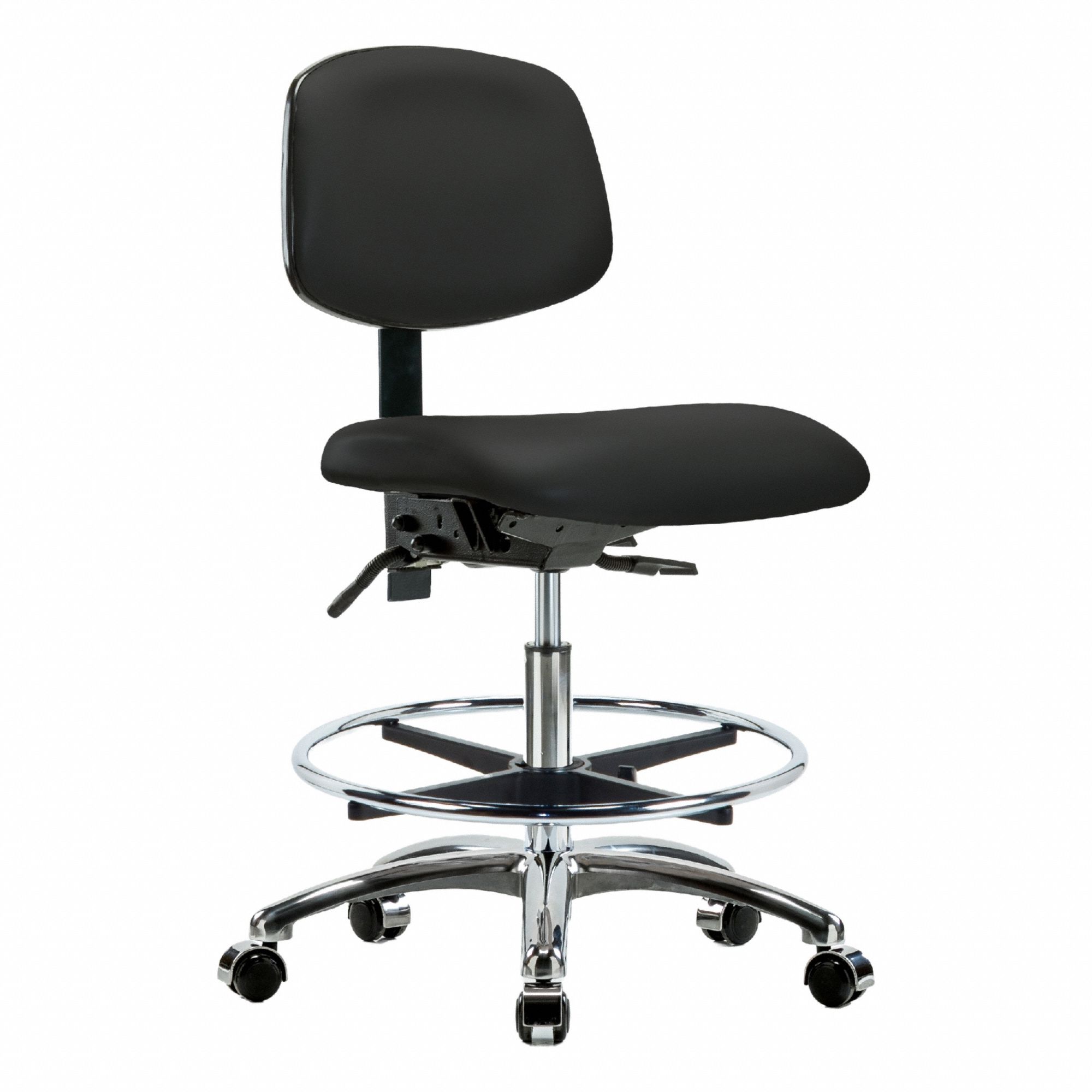 Ergonomic Chair: Vinyl, Armless, Ht Range 21 1/2 in to 29 in, 18 1/2 in Seat Wd, 17 in Seat Dp
