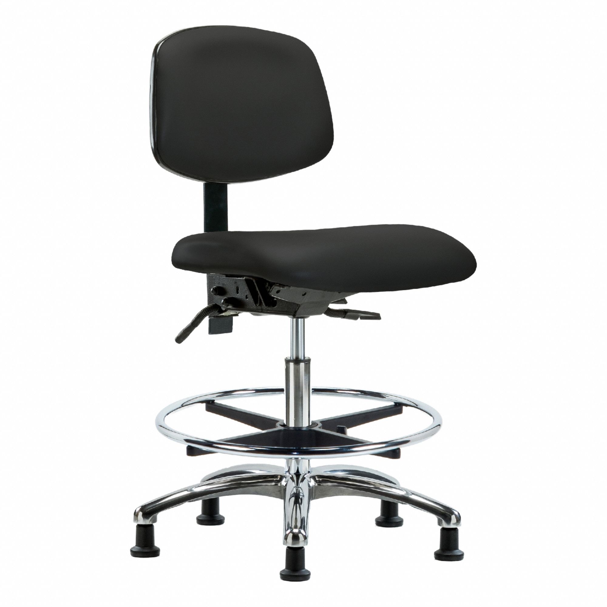 Ergonomic Chair: Vinyl, Armless, Ht Range 21 1/2 in to 29 in, 18 1/2 in Seat Wd, 17 in Seat Dp