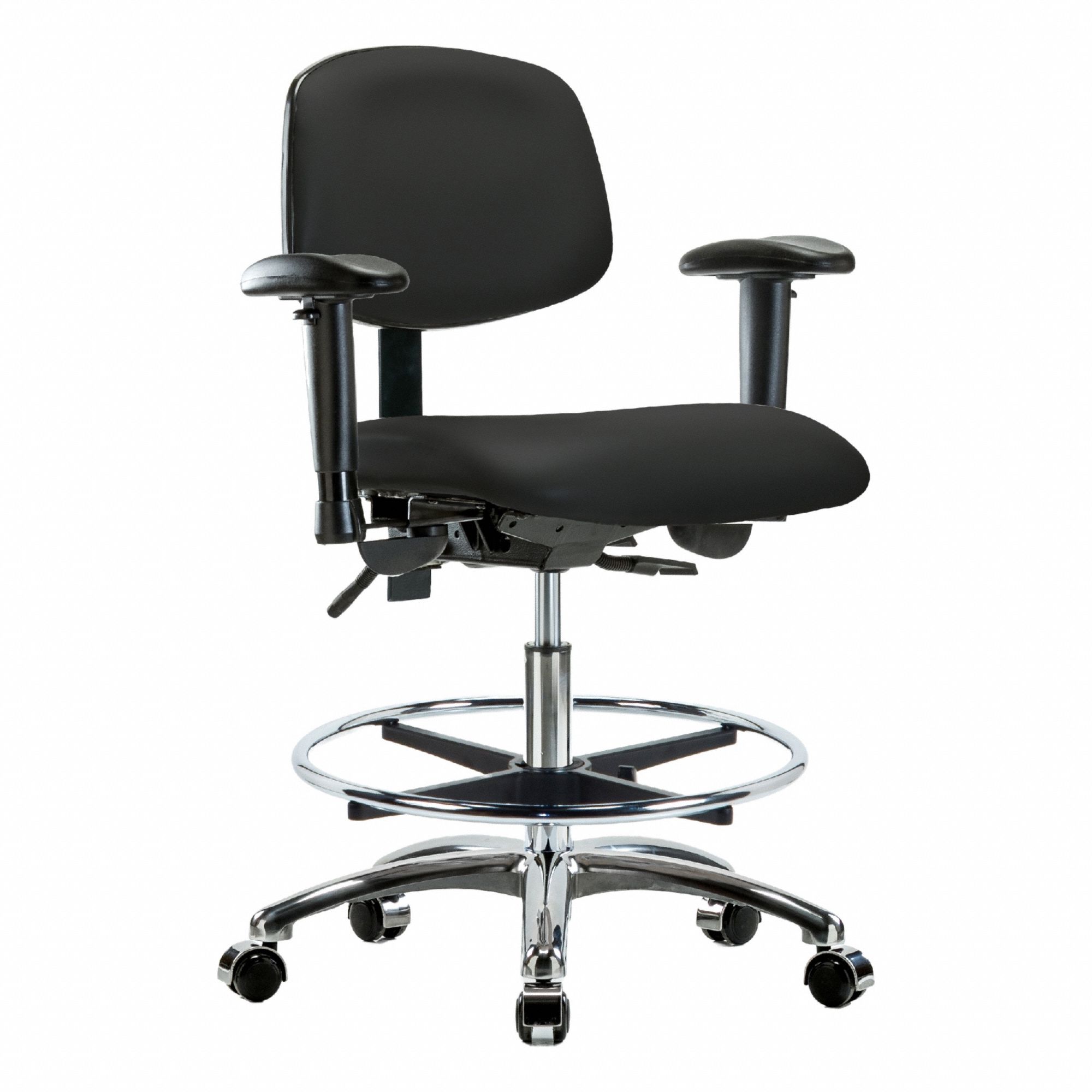 Ergonomic Chair: Vinyl, Arms Included, Ht Range 21 1/2 in to 29 in, 18 1/2 in Seat Wd, 17 in Seat Dp