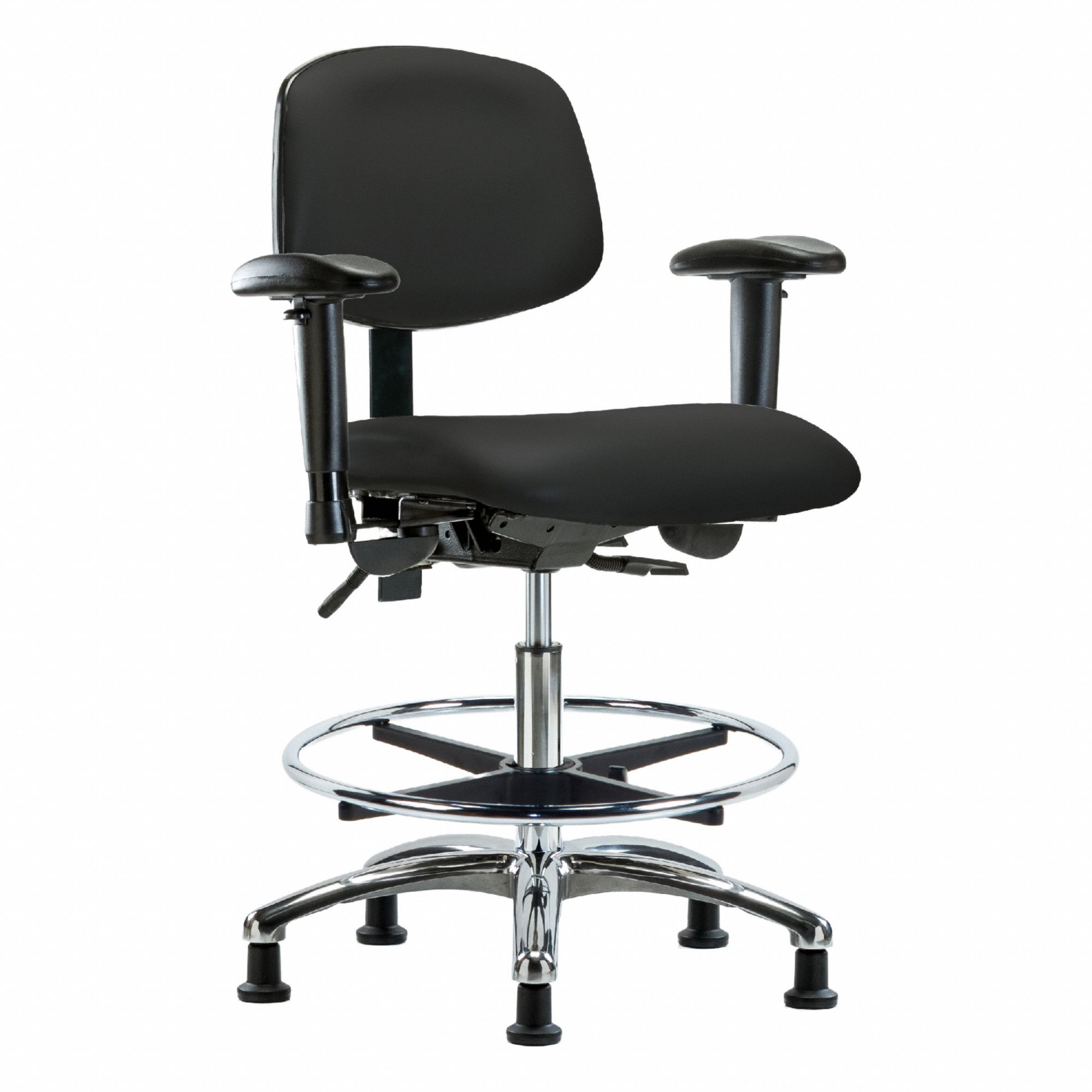 Ergonomic Chair: Vinyl, Arms Included, Ht Range 21 1/2 in to 29 in, 18 1/2 in Seat Wd, 17 in Seat Dp